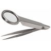 Heavy-duty metal magnifying glass with built-in tweezers, ideal for electronics repair, jewelry making, or medical use.