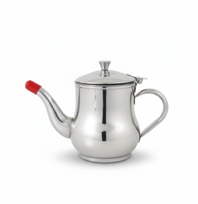 Elegant stainless steel teapot with a built-in infuser for loose leaf tea.