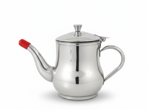 Elegant stainless steel teapot with a built-in infuser for loose leaf tea.