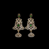 Traditional Indian style statement earrings with green pear-cut gemstones and white stone embellishments in a vintage filigree design.