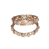 A pair of rose gold bangles with intricate floral patterns and studded white crystals, shown in a slightly separated stacked view on a white background.