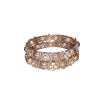 Close-up front view of a pair of luxury rose gold bangles with a matte textured finish and brilliant-cut stone embellishments in a floral design.
