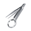 High-quality Prestige medical-grade magnifying splinter forceps with a circular lens and sharp pointed tips.