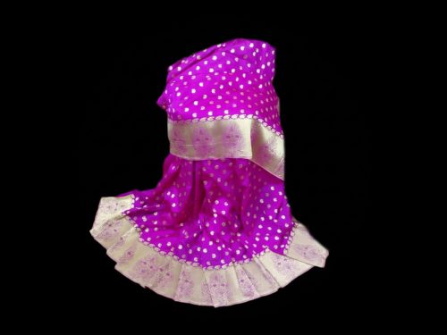 Traditional Magenta Katan Saree with Golden Zari Border and Butti Work.