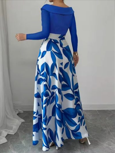Women's Blue White Floral Maxi Dress | NoboDokan