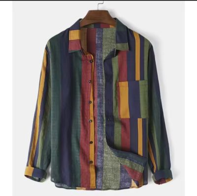 Men's Streetwear Colorful Vertical Stripes Loose Long Sleeve Shirt | NoboDokan