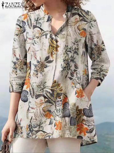 ZANZEA Bohemian Summer Floral Printed Tops Women | NoboDokan